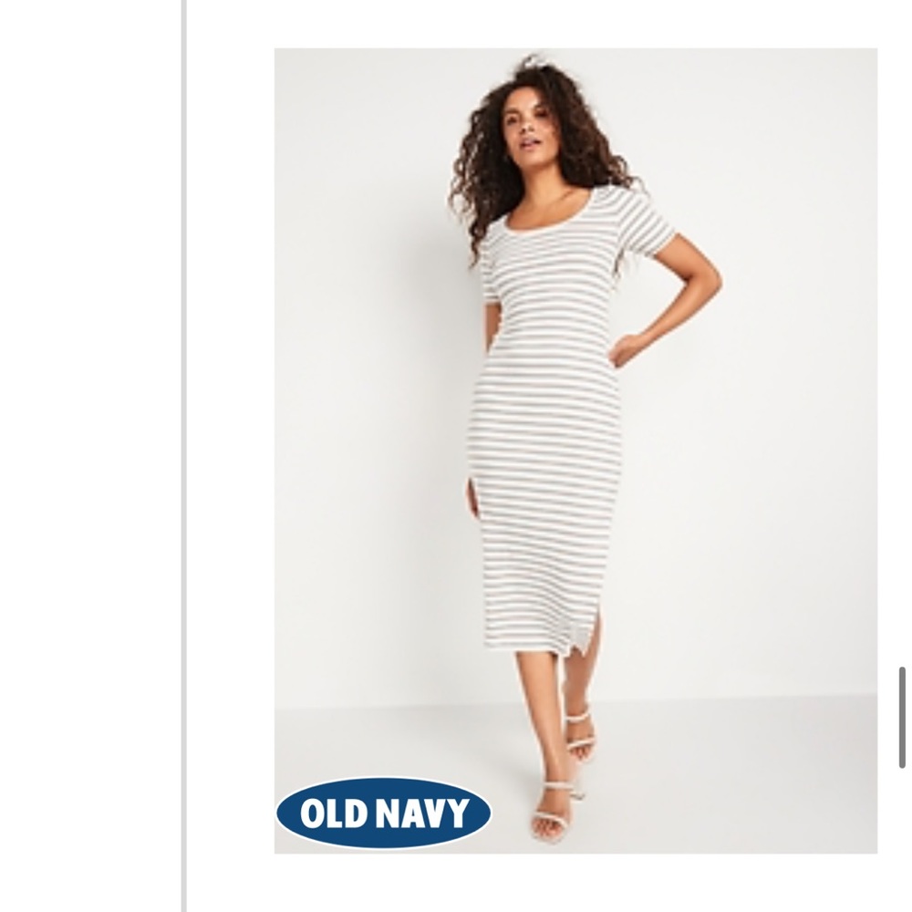 3 for $30 💕 New Fitted Short-Sleeve Striped Rib-Knit Midi Dress for Women